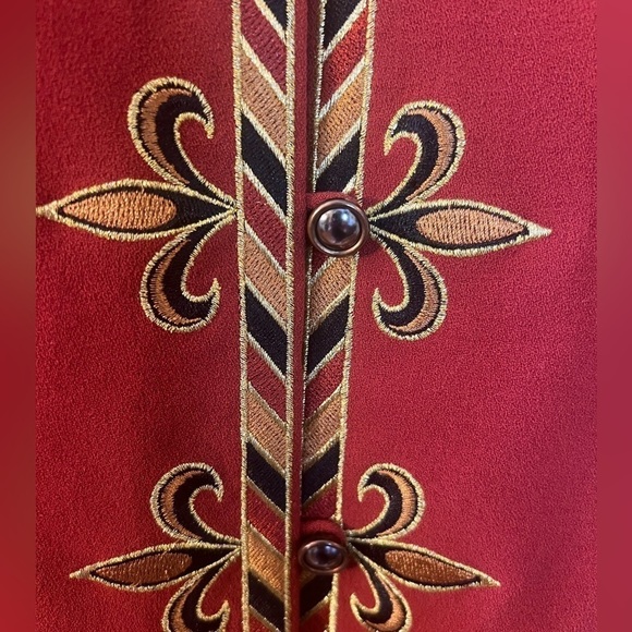 Vintage Bob Mackie Wearable Art Rust Color Blazer w/ Gold & Black Print Medium - Picture 6 of 7